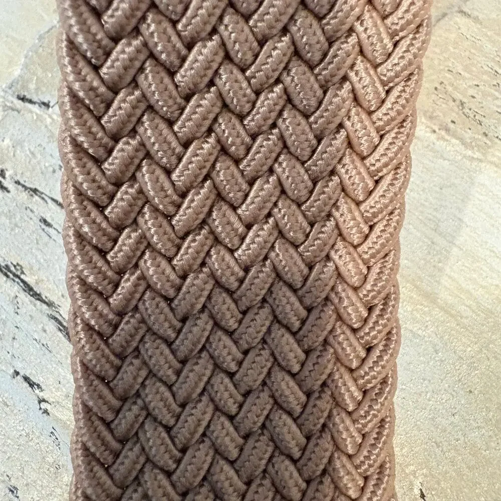 DOCKERS Men's Belt Braided Elastic/Faux Leather Tan/Cognac Sz S (30-32) 11DK0360